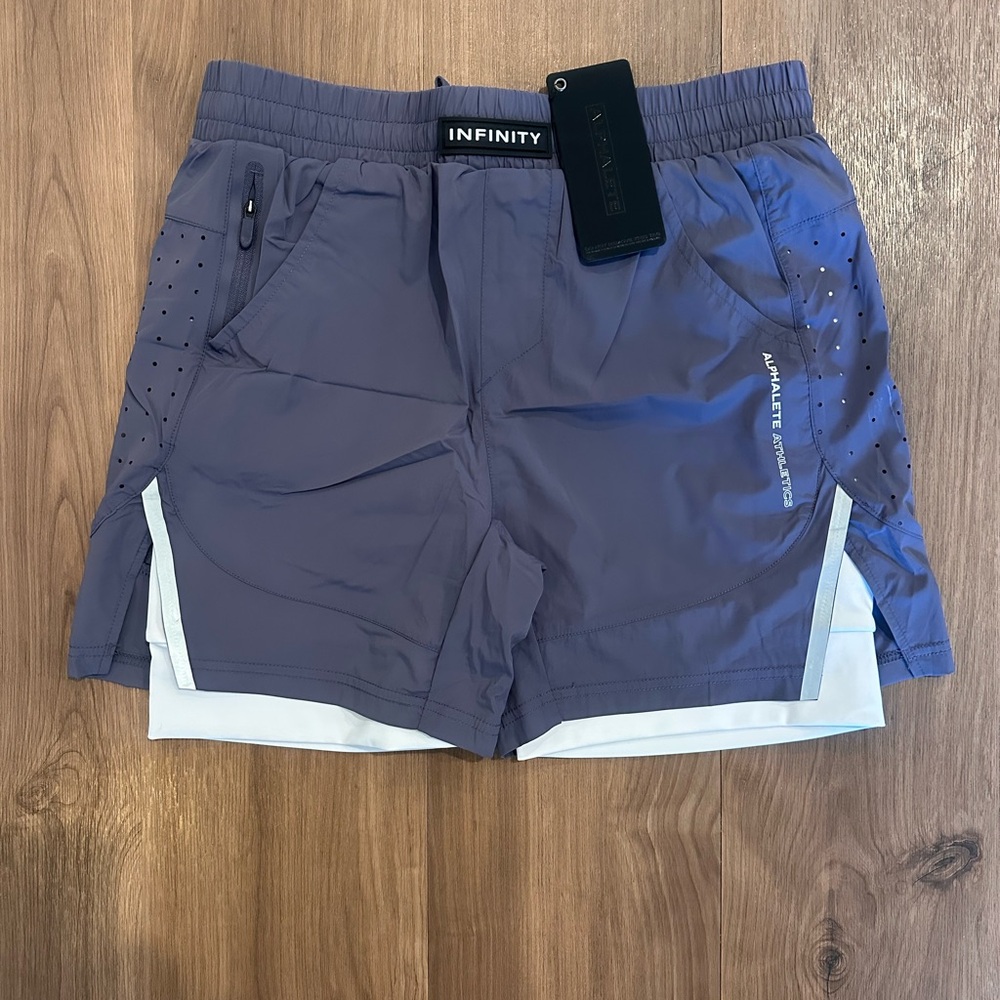 Alphalete Men's Gray and White Athletic Shorts